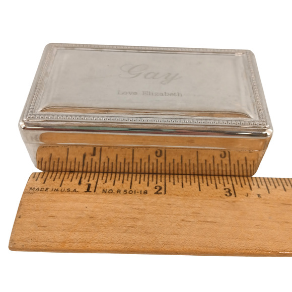 Vintage Silver-Plated Trinket Box Engraved “Gay ~ Love Elizabeth” ~ Beaded Edge - Picture 10 of 12